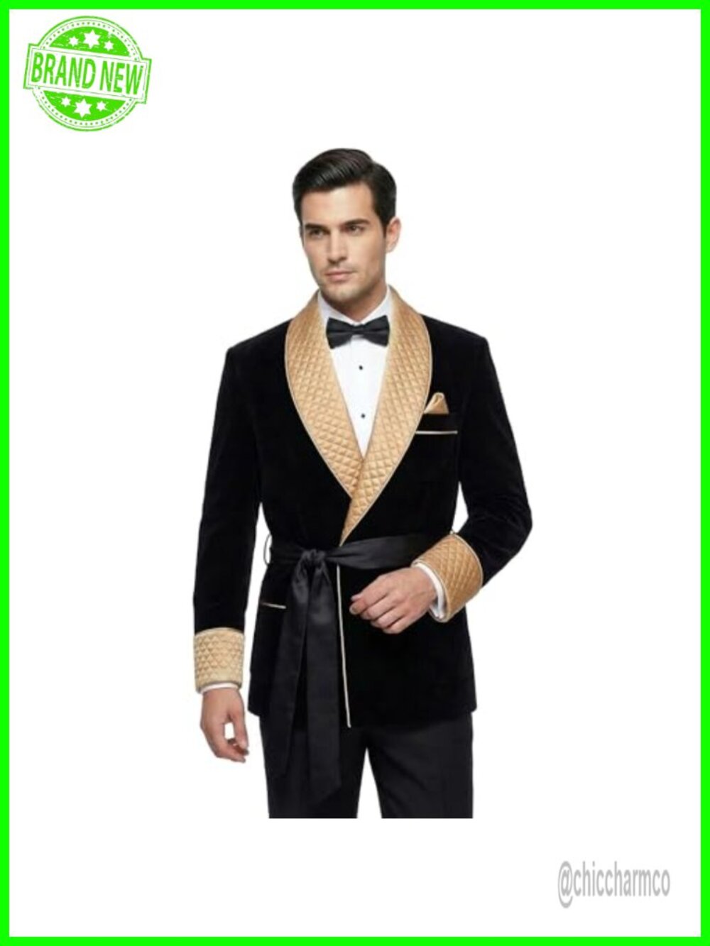Velvet Smoking Jacket Gold Quilted Lapels Custom Tailored Formal Dinner